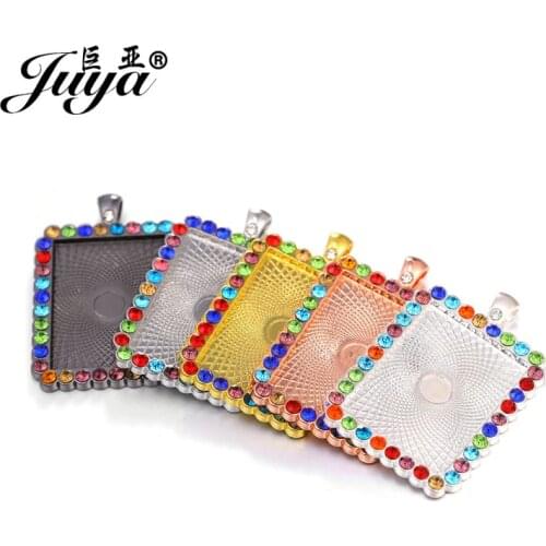 3pcs/lot Rectangle Zinc Alloy Diamond Cabochon Pendant Base For Jewelry Making DIY Necklace Crafts Findings Accessories 25x35mm