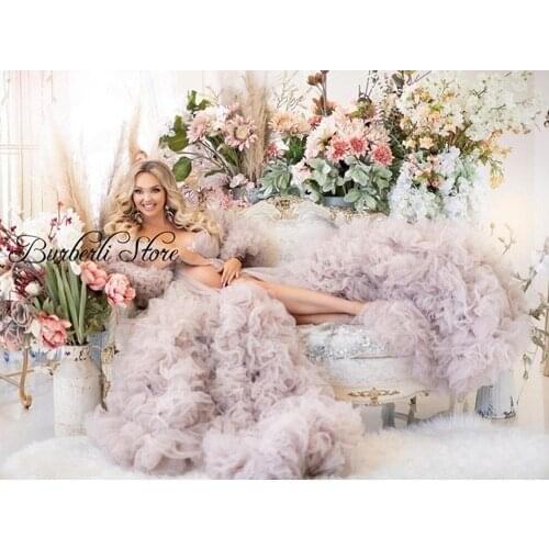 Luxury Lush Ruffles Tiered Tulle Women Dress To Photography Long Robe For Pregnant Women Custom Made Any Color Summer Vestidos