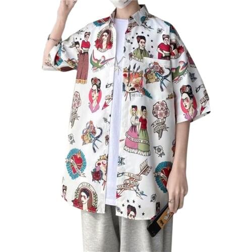 Summer New Mens Shirts Japanese Fashion Short Sleeve Tops Shirts Casual Men Clothing Streetwear Trend Print Flower Shirts Men