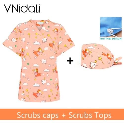 V-neck Scrub Tops Cotton Nursing Uniform for Male Female Dental Clinic Supplies Nurse Uniforms Shirt Hospital Medical Clothing