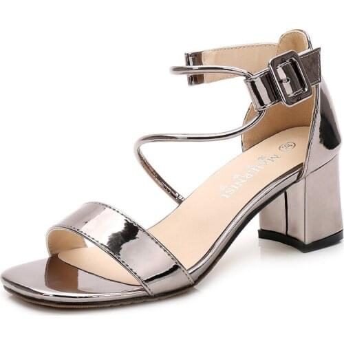 Women Sandals Summer 2019 High Heel New Comfortable Womens Shoes with High Heels Ankle-wrap Sandals Trend Simple Lady Sandal