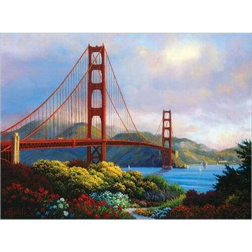 Counted Cross Stitch Kits Needlework Embroidery - Crafts 14 ct Aida DMC Color DIY Arts Handmade Home Decor - Golden Gate