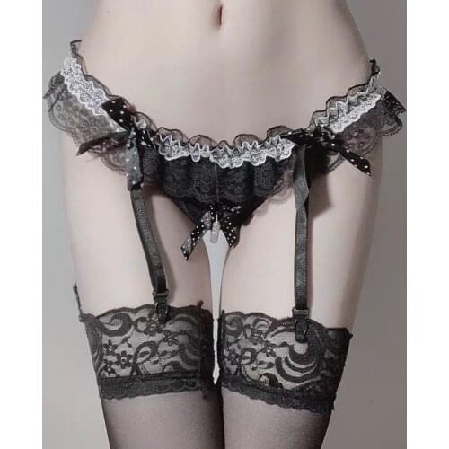 Sexy Bow Lace Panties For Sex Doggy Briefs With Pearls Women Thongs And G strings Sexy Transparent Lingerie Underwear For Couple