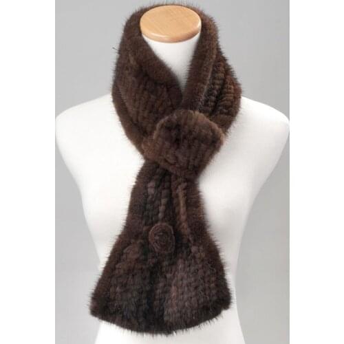 Women Knitted Real Mink Fur Scarf Wholesale Cheap Winter Thick Warm Genuine Fur Scarves Stock Fashion Female Neck Warmer