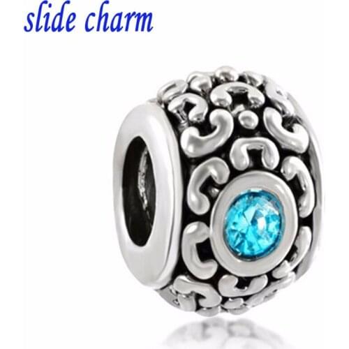 Slide charm Free shipping Valentines Day gift crystal mosaic blue-eyed love you DIY charm beads fit Pandora charm bracelets