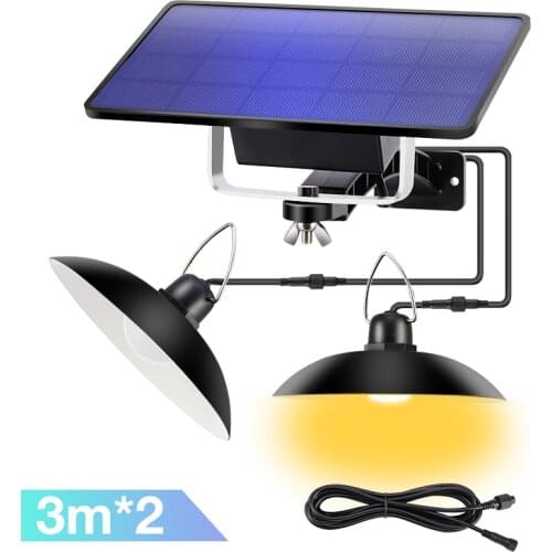 LED Solar Pendant Light Outdoor Indoor Solar power Lamp With Line Bulb Shed Light Lighting For Home Garden Yard Double Head Lamp