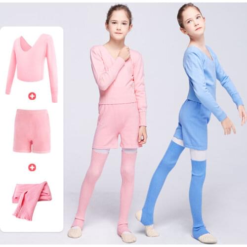 Children Knitwear Thermal Sets Dance Winter Warm Tracksuit Kids Sweater Pants Stockings Girls Outfit Knitted Clothing Suit Set