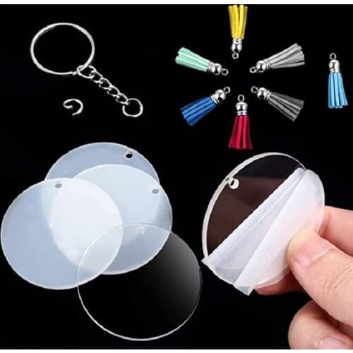 U90E 48 Pcs Acrylic Keychain Blanks with Key Rings Round Clear Discs Circles Colorful Tassel Pendant Jump Rings for DIY Projects