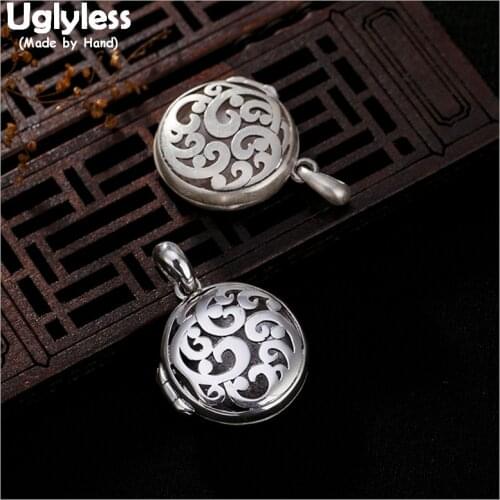 Uglyless 100% Real Solid 925 Sterling Silver Round Opening Pendants Necklaces NO Chains Hollow Vines Pendant Ethnic Fine Jewelry