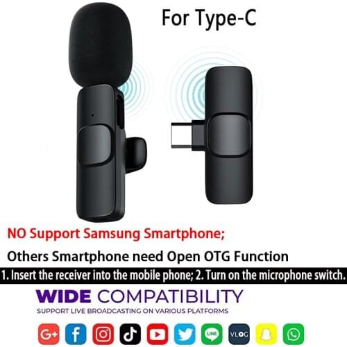 Smart Mini Mic Wireless Microphone Clip-on For Phone Tablet PC Camera Record Sound Video Shoot Live For iphone xiaomi For USB-C