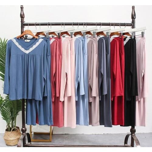 Spring Autumn Women Pajamas Set Female Fall Home Clothes Sleepwear Modal Home Suit Female Lounge Wear Lace Homewear