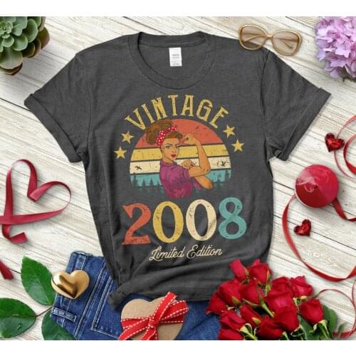 Vintage 2008 Limited Edition Retro T-Shirt Funny 13rd Birthday Gift Party Harajuku Female Clothing Cotton Funny Sleeve Top Tees