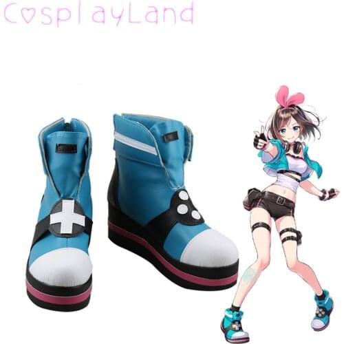 Vtuber Kizuna AI Blue Cosplay Boots Shoes Leather Shoes Cosplay Accessories Halloween Party Shoes for Women Shoes