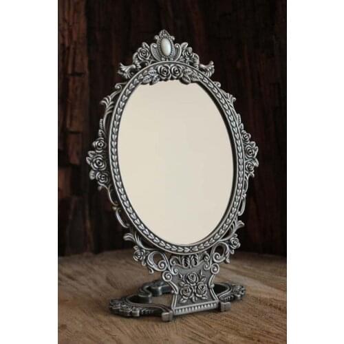 Antique tin metal makeup mirror European classical desktop double-sided magnifying cosmetic mirror oval mirror dressing mirror
