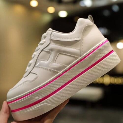 Womens sneakers high quality Genuine Leather platform shoes Flat luxury lace up Thick Heels H Flat Sport sneakers woman casual