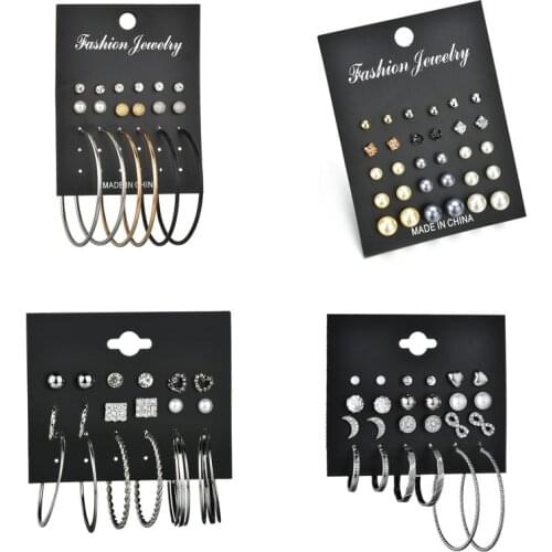 LETAPI New Earrings Sets Gold Silver Color Small Big Circle Earrings for Women Crystal Simulated Pearl Earrings