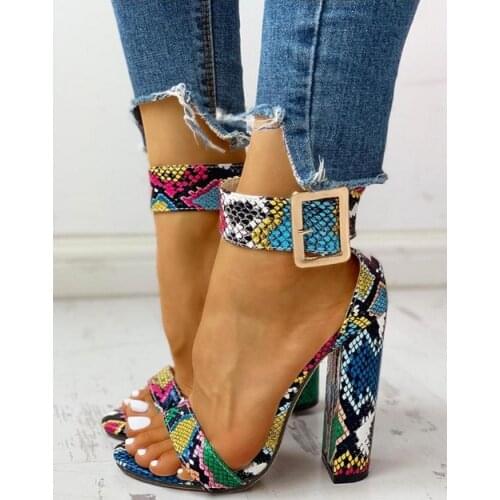 Echoine Summer Snake Skin Print Heel Heel Slippers Women Summer High Heels Square Toe Sandals Slides Ladies Shoes