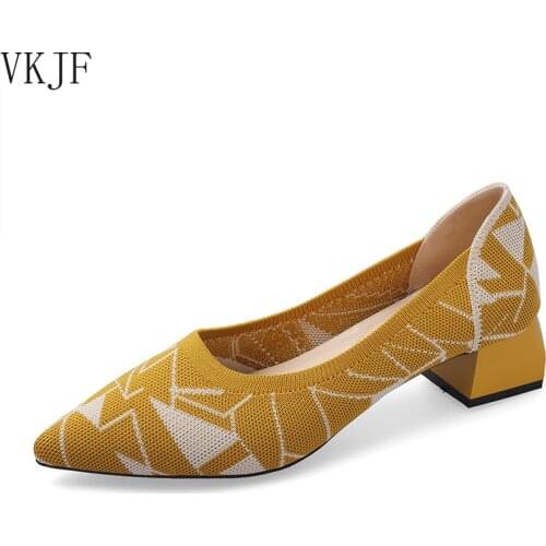 2021Ladies Knitted Pointed High Heels Ladies Mixed Color Soft Pregnant Women Zapatos De Mujer Breathable and Soft