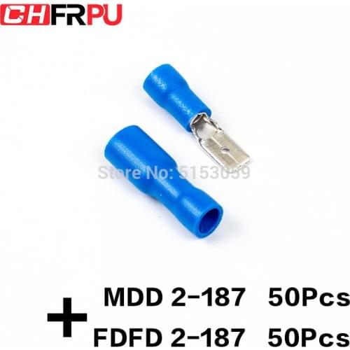 100PCS 4.8mm 16-14AWG FDFD/FDD/MDD 2-187 Female male Insulated Electrical Crimp Terminal for 1.5-2.5mm2 Cable Wire Connector