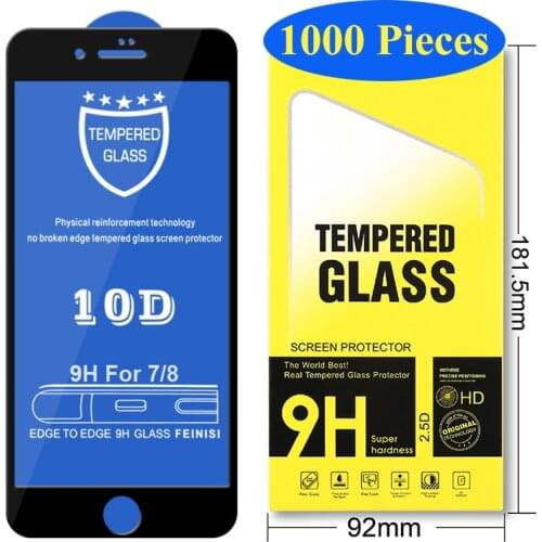 1000pcs 10D Tempered Glass For iPhone 12 Mini 11 Pro Max XS XR X 8 7 6 Plus SE Full Cover Curved Screen Protector Film Package