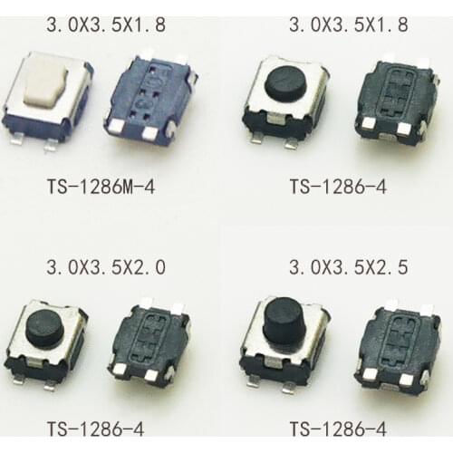 50PCS Mini Button Switch 2PIN 260G 12V Push Button Switch Momentary Tact Switch Size 3x4 mm H=2/2.5mm Bottom With/Without Points