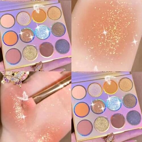 12Color Shimmer Matte MakeUp Palette Pearlescent Glitter Metallic Eyeshadow Pallete Pigmented Diamond Eyeshadow Palette Cosmetic
