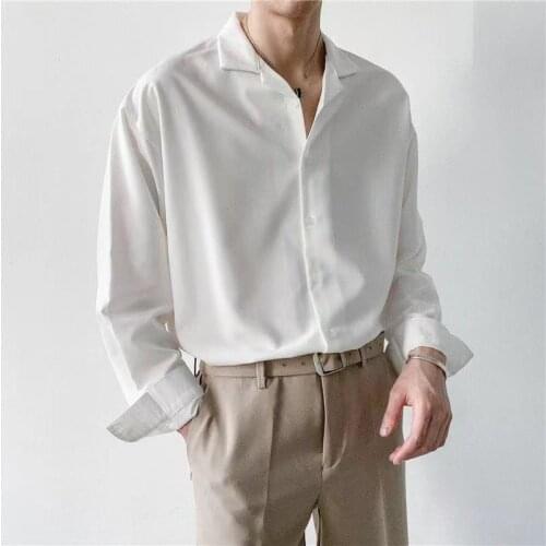 2021 Korean Style Mens Youth Lapel Collar Long Sleeve Shirts Loose Multicolor High Quality Camisa Masculina Pure Color Shirts