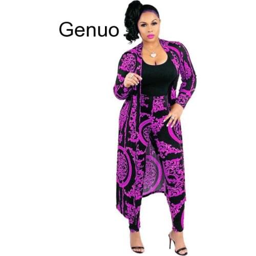 3XL Plus Size 2 Pieces Set Sexy Autumn Fashion Women Set Female Tops Floral Print Long Sleeve Cardigan Bodycon Stripe Pants