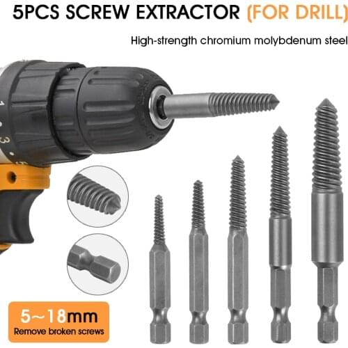 5pcs Damaged Screw Extractor Hex Shank Stripped Screw Remover For 5-18mm Broken Screw High Hardness Cr-Mo Steel For Power Tool