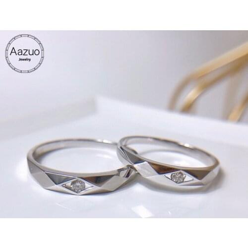 Aazuo Orignal 18K White Gold Real Diamond Fashion Classic Couple Wedding Ring Set For Men And Women Lovers Marriage Finger Ring
