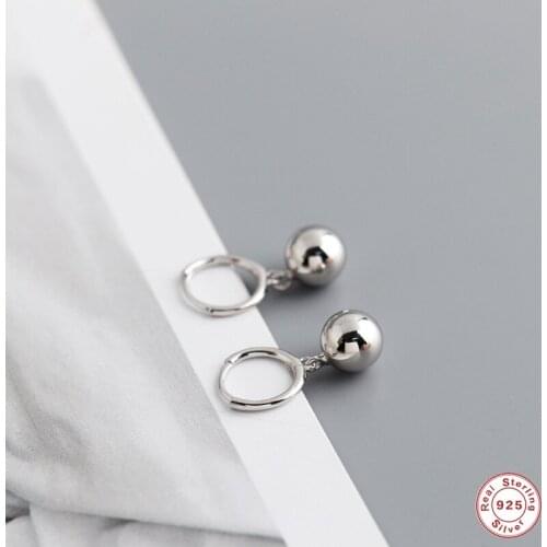 GS 925 Sterling Silver Bead Pendant Hoops Earring For Girls lovers' Unisex Minimalist Pendientes Woman Fine Earrings Jewelry