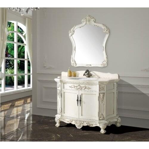 2016 Solid oak wood antique bathroom cabinet with sink and counter top and mirror cabinet bathroom furniture