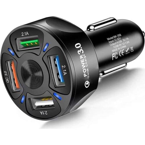 QC3.0 4 USB Car Charger Cigarette Lighter Socket Fast Charging Adapter Auto Accessories 12V-24V Mobile Phone Quick Charger