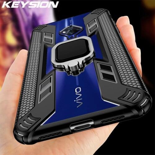 KEYSION Car Magnetic Holder Ring Case for VIVO S5 iQOO Neo Z5 Y7S Stand Shockproof Armor Phone Cover for Vivo X27 Pro S1 Indian
