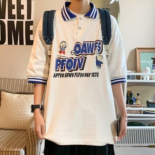 White Cartoon Polo Shirt Harajuku Funny Kawaii Tops Autumn Fashion Japan Punk Women Casual High Street Amine Couple Shirt Girl