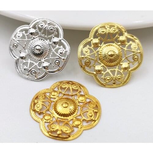 SIXTY TOWFISH 20 Pieces DIY Jewelry Accessories 21mm Brass Filigree Flower Slice Charms Spacers Beads For Jewerly Making
