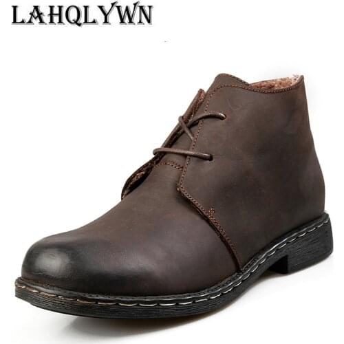 British Style Vintage Men Boots Crazy Genuine Leather Martin Men Autumn Boots Water Proof Work Winter Ankle Boots Shoes H184