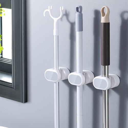 Mop Broom Holder Hook Free Punching Wall Hanging Bathroom Strong Broom Clip Hanger Artifact Kitchen Organizer Storage Rack