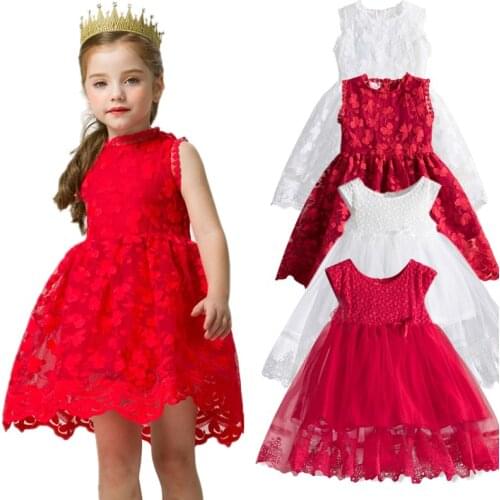 Kids Dresses for Girls Summer Birthday Clothes Red Princess Party Dress for 3 4 5 6 7 8 Years Children Cute Sleeveless Vestidos