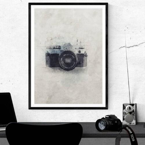 Canon Camera Canvas Art Poster Prints Photographer Gift , Vintage Watercolor Hand Painted Painting Photography Studio Wall Decor