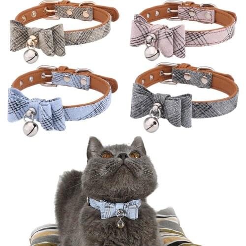 Bowtie Cat Collar Charm Safety Break Away Nylon Necktie Collar for Cats Bell Leather Cat Collars Belt Tie Chihuahua Collier Chat