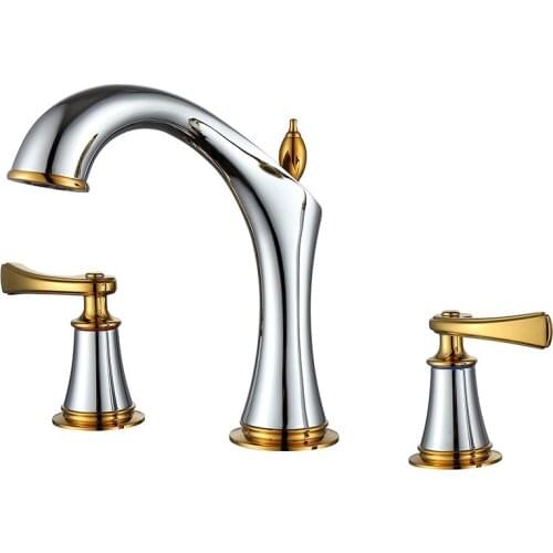 Chrome and gold brass 2-Handle Widespread Bathroom Sink Faucet Lavatory Faucet Mixer Double Handle Tap Deck Mounted