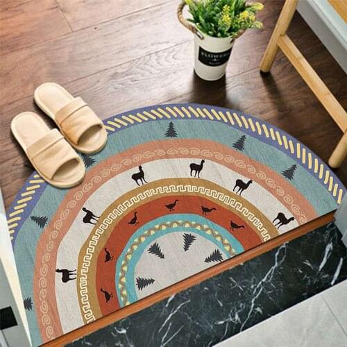 Entrance Doormat Anti Slip Floor Mat Doormat Boho Style Bedroom Carpet Half Round Strong Water Absorbent Bath Mats Bathroom Rugs