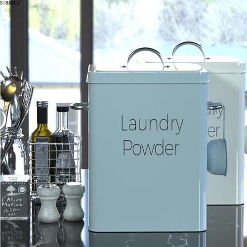 Beautiful Powder Coating Metal Zinc Laundry Covered Washing Powder Bucket Powder Storage Box Powdered Rice Barrel With Scoop