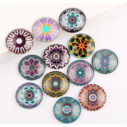 Reidgaller mix mandala photo round glass cabochons 10mm 12mm 25mm diy earrings jewellery making accessories