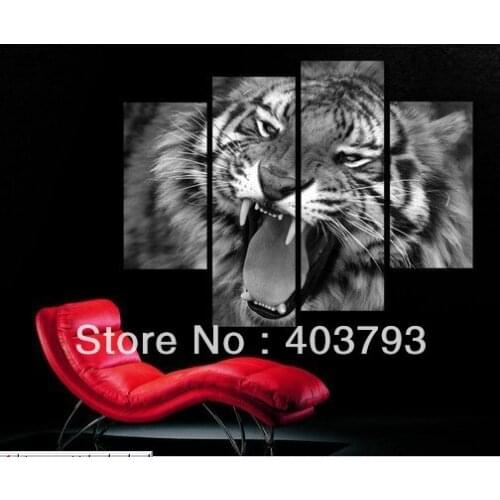 Buy at disscount price Modern Abstract Oil Painting on canvas 4pcs tiger landscape (no framed) free shipping