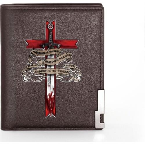 Cool Knights Templar Cross Printing Wallet Leather Purse For Men Credit Card Holder Short Male Slim Coin Money Bags