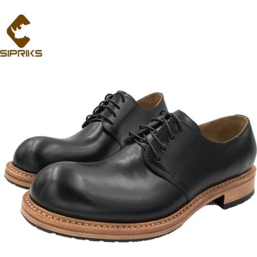 Sipriks Calf Leather Dress Shoes Mens Handmade Goodyear Welted Derby Dress Shoes Thick Leather Soled Casual Business Shoes 45