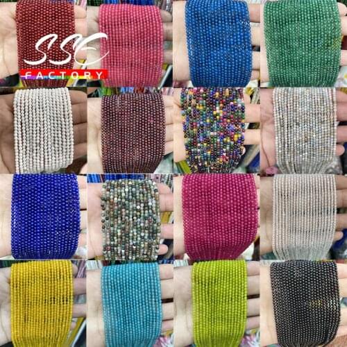 Natural Agates Blue Pink Jades Amazonite Crystal Garnet Beads Stone Round Loose Beads 2mm For Jewelry Making DIY Bracelets 15"