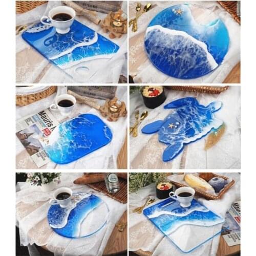 2021 New Beach Turtle Whale Tray Resin Mold Round Rectangle Serving Tray Coaster Mold